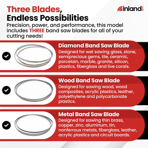 Three blades for Stained Glass Band Table Cutter Kit Pro Grade With Diamond Blade Band For Lapidary And Coral Work, Rock And Metal Cutter Beast Tool, Glass Grinder, 115V Only, Includes Three Blades