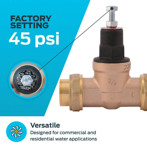 3/4 Inch EB45 Double Union Pressure Regulating Valve 45 PSI PRV For Commercial And Residential Water Systems