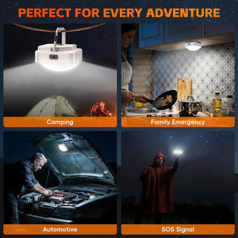 Magnetic Tent Light With 2000mAh Battery, LED Camping Lantern For Hiking, Power Outages, And Emergencies shown in various uses