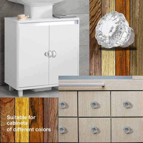 Crystal Cabinet Knobs Eight Pack Glass Pulls With Brushed Nickel Base for white cabinets and various wood finishes