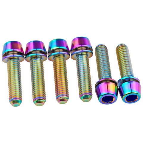Lightweight Titanium M5x20mm Hex Bolts With Washer For Bicycle Stem Pack Of 6 Colorful Colorways, Grade 5 6AL4V Titanium Alloy