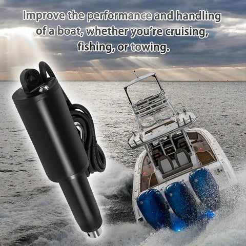 Trim Tab Actuator Beefy Heavy Duty Short Replacement For Boats 12V With Two And A Quarter Inch Stroke Ten Point Eight Inch Overall Length Six Foot Cable Five Sixteenths Inch Mounting Hardware Replaces 15057 001 And 20402 001 on a boat in action