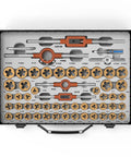 SAE And Metric Coated Bearing Steel Tap And Die Rethreading Kit 131 Piece Set Pro Grade Tools displayed in case
