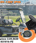 Plug And Play Electric Golf Cart Charger Receptacle Head 3 Pin Replacement For Advanced Ev And Evolution Carts 30 Amp 110 220 Volt Setup with orange power cord and connector.