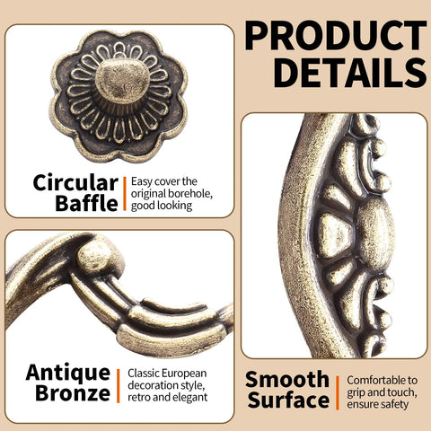 Product details of Antique Bronze Drop Drawer Pulls Set Of 4 With 3-Inch Hole Spacing Drop Bail Cabinet Handles for elegant decor.