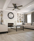 Living room with 52 Inch Indoor Ceiling Fan With LED Lights And Pull Chain, Bronze Finish, 5 Blades, Includes 3 Inch Downrod