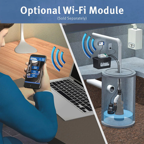 Image showing an optional Wi-Fi module paired with Heavy Duty Copper Wound Motor Battery Backup Sump Pump System.