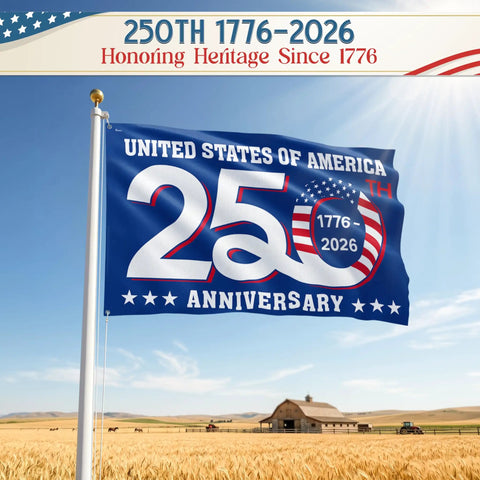 Patriotic Outdoor Flag Commemorating the USA 250th Anniversary With God Bless America and Liberty Symbols, Double Sided 3x5 ft Yard Flag