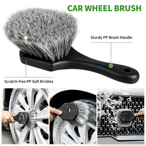 Car wheel brush from 14 Piece Car Wash Kit With 62 Inch Long Reach Brush Microfiber Scratch Free Wash Mitts And Mop Kit for vehicles