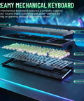 Wireless 98% Mechanical Keyboard With Triple Mode And Media Knob Full Numpad For Gamers And Typists Smooth Buttery Keys disassembled view showing keycaps, switches, and components.