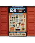 Open display of 100 Piece Tool Trunk Portable Toolbox for Home DIY and Car Garage with organized tools and red doors