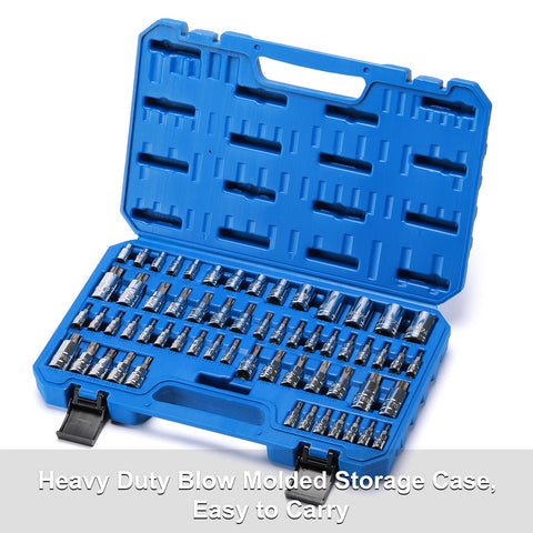 Torx Bit Socket Set 60-Piece With External Torx Sockets And S2 Steel Bits CR-V Construction E4 To E24 T6 To T70 in blue case