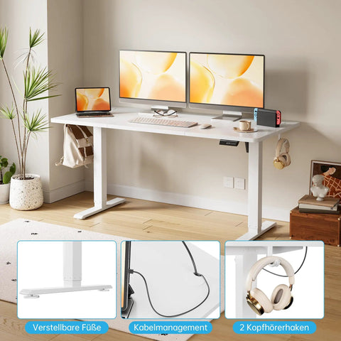 Next Level Electric Height Adjustable Desk With Memory Remote Ergonomic Sit Stand Computer Table Sturdy Quiet Motor Rock Solid Large Desktop For Home Office in a modern setting with dual monitors.