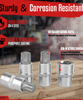Master Torx Bit And External Torx Socket Set, close-up of sturdy CR-V steel sockets with S2 steel bits and coating features.