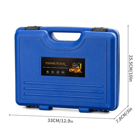 Heavy Duty Crankshaft And Camshaft Alignment Puller Kit With Robust Steel Flywheel Lock Fixture Slick Fit For Vauxhall Opel Chevy Buick Cadillac 1.0L To 2.0T Turbo Engine Service Hardware in a blue carrying case.