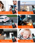 Handy Portable Sound Level Meter With Backlit LCD For Quick Noise Checks, Measures 35-130 dB(A) Range, Digital SPL Meter With MAX MIN Data Hold, Ideal For Office, Classroom, Workshop, Neighbors And Home Noise Monitoring. Handheld noise meter in use for residential, traffic and factory noise.