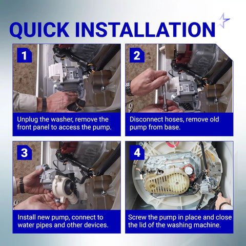 Quick installation steps for Washer Drain Pump Replacement Drop In W10276397 For Whirlpool Kenmore Maytag Laundry Machines