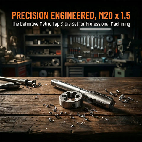 Top Notch M20 X 1.5 Metric Hand Thread Tap And Die Set For Serious Gear Head Repair Work With Hardened Alloy Steel Cutting Tools on workbench