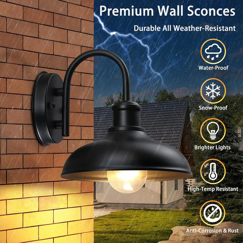 Rustic Farmhouse Outdoor Barn Lights With Curved Arms For Porch Black Matte Finish Outdoor Wall Lanterns With Industrial Charm And Weather Resistant Build For Patio And Entryway mounted on brick wall