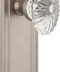 Mission Style Door Plate with Oval Fluted Crystal Glass Knob Passage Function 2.375 Inch Satin Nickel Finish Vintage Vibe Door Hardware Set