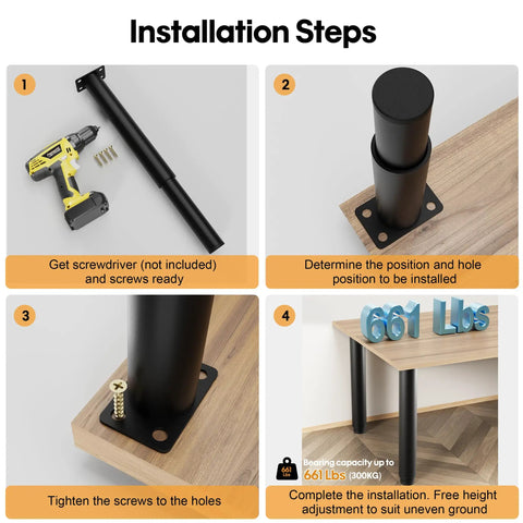 Guide for installing Beefy Adjustable Furniture Legs 10 To 17 Inches Heavy Duty Replacement Feet For Bed Sofa Dresser Chair TV Stand And Coffee Table Supports Up To 661 Lbs Set Of 4 Black