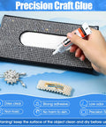 Hand applying Clear Rhinestone Glue for Jewelry and Crafts on a decorated fabric clutch, semi-fluid high viscosity adhesive
