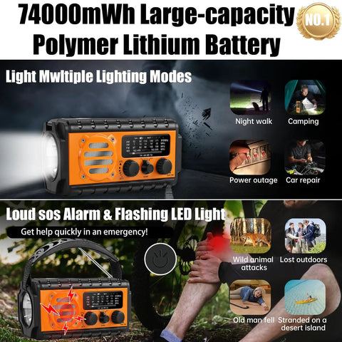 Emergency Weather Radio With Hand Crank And Solar Charging NOAA Alerts SW AM FM Survival Radio 20000mAh Battery