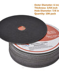 Six Inch Cut Off Wheel Set 0.045 Inch Thick Seven Eighths Inch Arbor 100 Pack For Metal And Stainless Steel Cutting Discs fit for grinders.