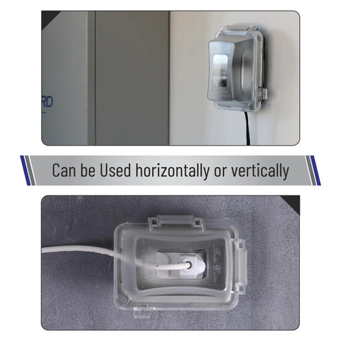 Insane Weatherproof Electrical Outlet Covers 3 Pack 1 Gang Outdoor Plugs Sun Stabilized Polycarbonate, installed vertically on wall.
