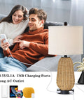 Rattan Style Table Lamps Set Of 2 With Touch Dimming 3 Way Brightness USB Ports And AC Outlet Nightstand Lamps in living room