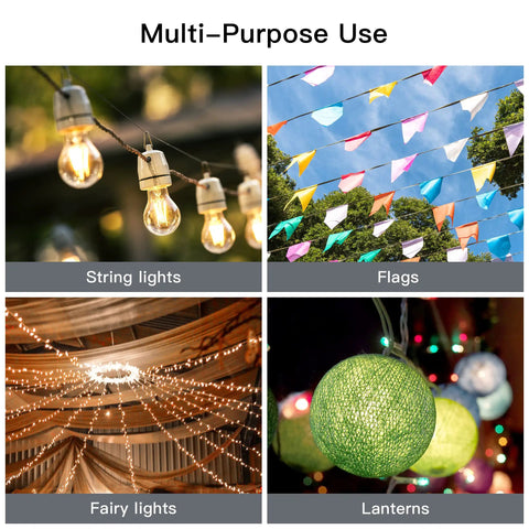 Multi-purpose use for outdoor string light poles 9 ft two function poles with fork bases and fence brackets 2 pack.