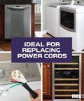 Heavy Duty 4 Prong Dryer Cord 12 Foot Long Nema 14-30 Plug 30 Amp in a laundry room beside appliances and power outlet.