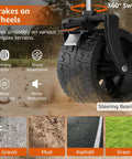 Close-up of 360° swivel wheel of Beast Of A Heavy Duty Collapsible Wagon Cart With Folding Wheels, showing terrain versatility.