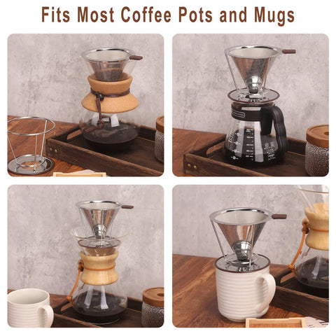 Pour Over Coffee Dripper With Stainless Steel Filter Reusable Paperless Cone Dripper With Removable Cup Easy To Clean