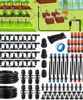 All In One 240 Ft Drip Irrigation System Kit With 1/2 Inch Main Hose And 1/4 Inch Distribution Tubing components and setup diagram