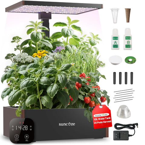 Indoor Hydroponics Growing System With 20 Pods And 12 Support Sticks 30W LED Grow Light 10L Water Tank Up To 25 Inches High Kit