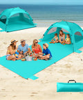 Family Size Beach Sun Shelter With 114 By 82 Inch Extended Mat For 3 To 6 People, UPF 50 Plus UV Protection at beach with family