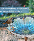 Blue Glass Bird Bath And Feeder With Metal Stake For Yard And Garden 31 Inch Outdoor Height Four Pronged Stable Base Easy Setup