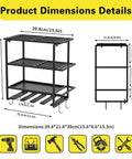 Dimensions of Must Have 4 Layer Power Tool Organizer Wall Mount With Heavy Duty Metal Shelves Cordless Drill Holder shown.