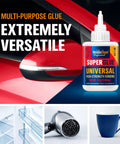 All Purpose Super Glue 25g Quick Drying Clear Adhesive For Metal Plastic Wood Ceramic Glass Repairs Crystal Clear Ultra Strong Bond Waterproof And Heat Resistant Ideal For DIY Fixes Crafts And Auto Touch Ups next to red car panel, shelves, hair dryer, blue mug