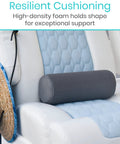 Get Your Back Swayin Cool With This Epic Firm Lumbar Roll Pillow For Pain Relief on a car seat, gray mesh cover, resilient cushioning.