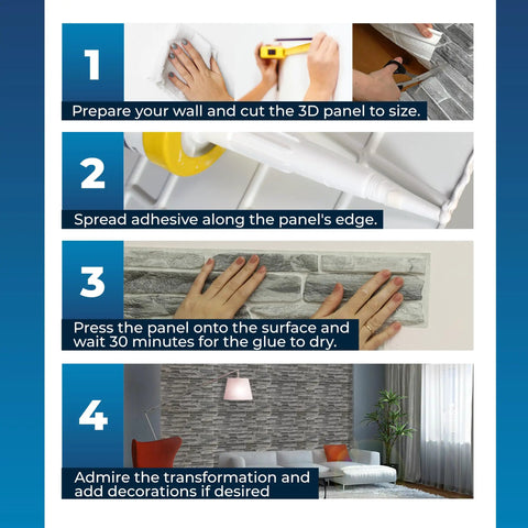 Step-by-step installation guide for Slate Classic 3D Wall Panels for Interior Decor, 10 Pack PVC Covers Covering 50 Sq Ft