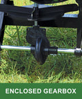 Enclosed gearbox of 60 Lb Walk Behind Spreader Built Tough With Pre Assembled Hopper And Enclosed Gear Box on grass