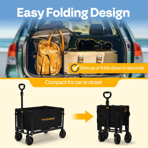 Collapsible Wagon Cart With All-Terrain Wheels, Lightweight Portable Folding Utility Wagon for Groceries, Sports, Garden, and Camping