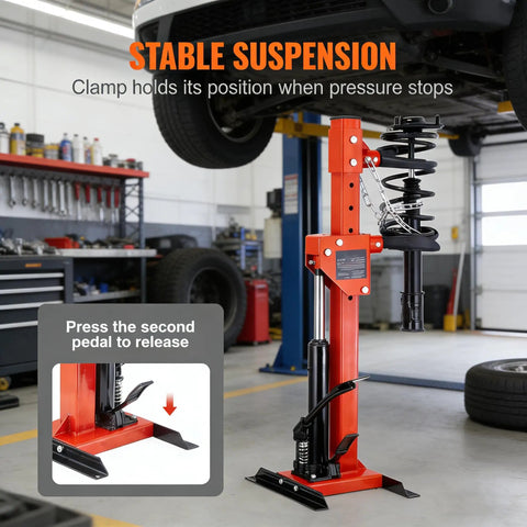 Hydraulic Foot Pump Spring Compressor For Cars, SUVs And Trucks Beefy Heavy Duty Coil Spring Tool in auto repair shop