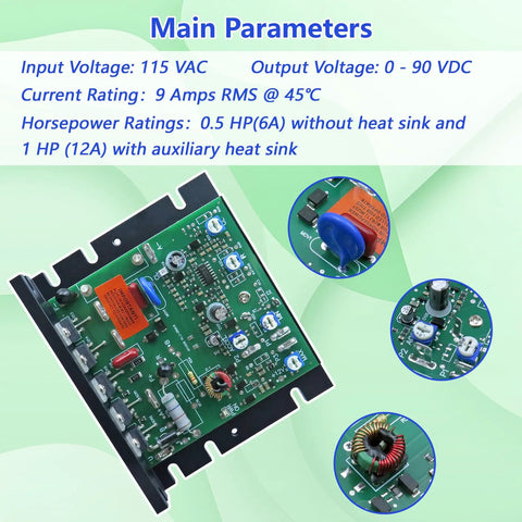Plug And Play 120V DC Motor Speed Controller For SCR Drives Direct Replacement For KBIC120 Compatible With PM Shunt And Universal Motors Easy Install Drive Chassis Upgrade, 115 VAC, 9A, PCB