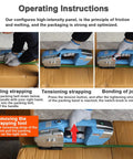 Heavy Duty Electric Strapping Machine Automated Banding Tool For Secure Cartons And Pallets shown in operation for loading, tensioning, and bonding.