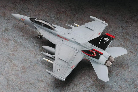 Top view of US Navy EA-18G Growler Electronic Warfare Fighter Model Kit In 1/72 Scale For Builders Dope Hasegawa Plastic Kit.