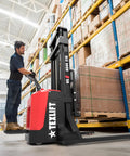 Heavy Duty Electric Pallet Stacker With Stand, 4400 Lbs Capacity, 216 Inch Lift, in warehouse with operator