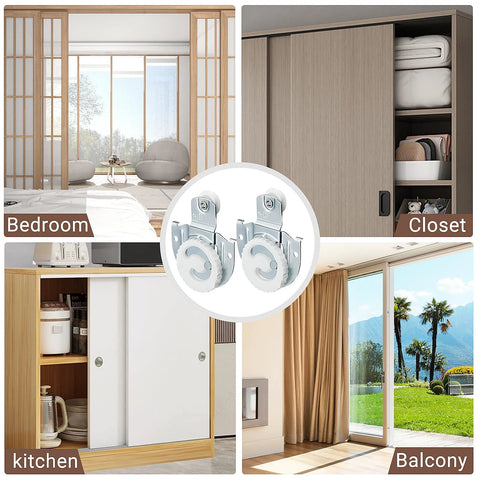 Sliding Closet Door Rollers Hardware Kit With Adjustable Mounting Hooks And Screws, Smooth Quiet Replacement for medium doors